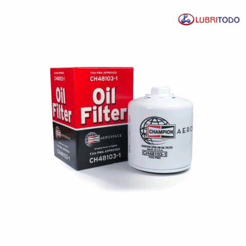Filtro de aceite para aeronaves Champion modelo CH48103-1 utilizado en motores de aviación para mayor rendimiento y protección.